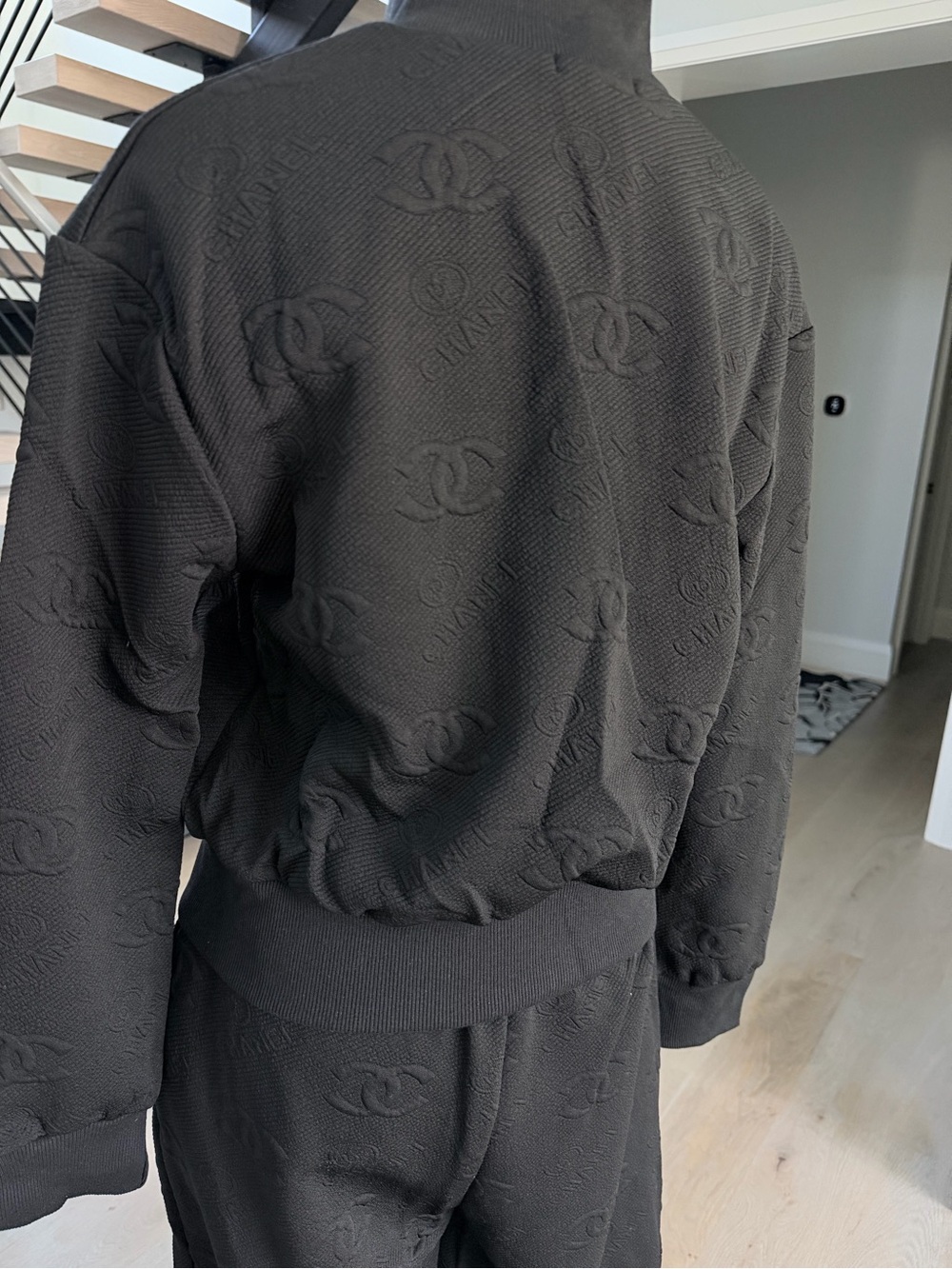 CHANEL Black Embossed Logo Tracksuit Matching Set with Gold Accent size M/L - Picture 8 of 16